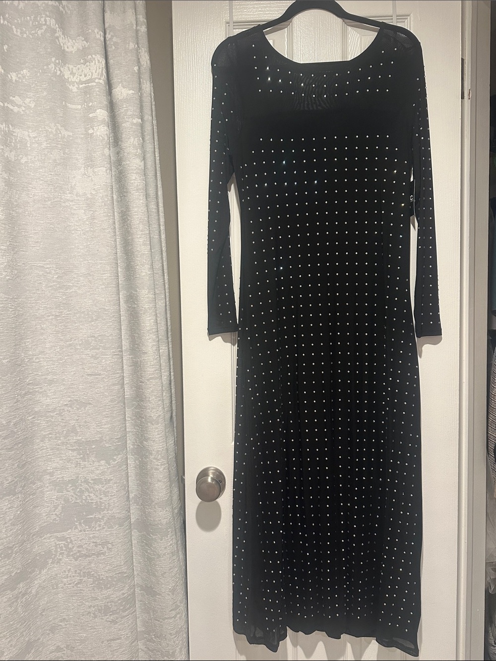 Black Long Sleeve Velvet Dress with Stud Detailing